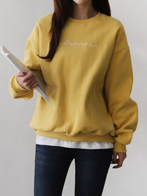 일상화보 할로 여성 기모 맨투맨 티셔츠 데일리 캐쥬얼 겨울